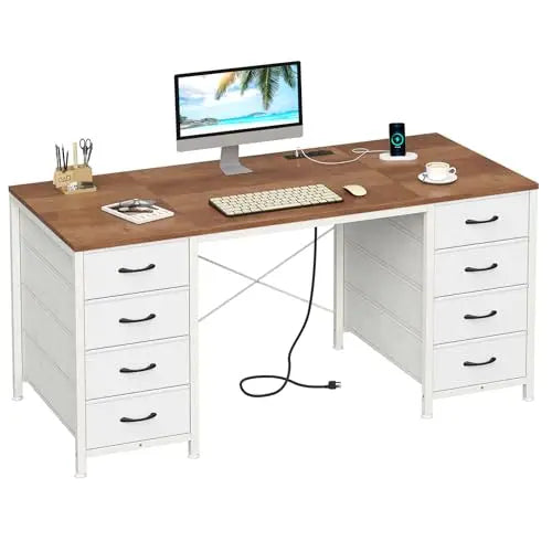 50-Inch Computer Desk with 8 Fabric Drawers & Power Outlets — L-Shape Home Office & Gaming Desk