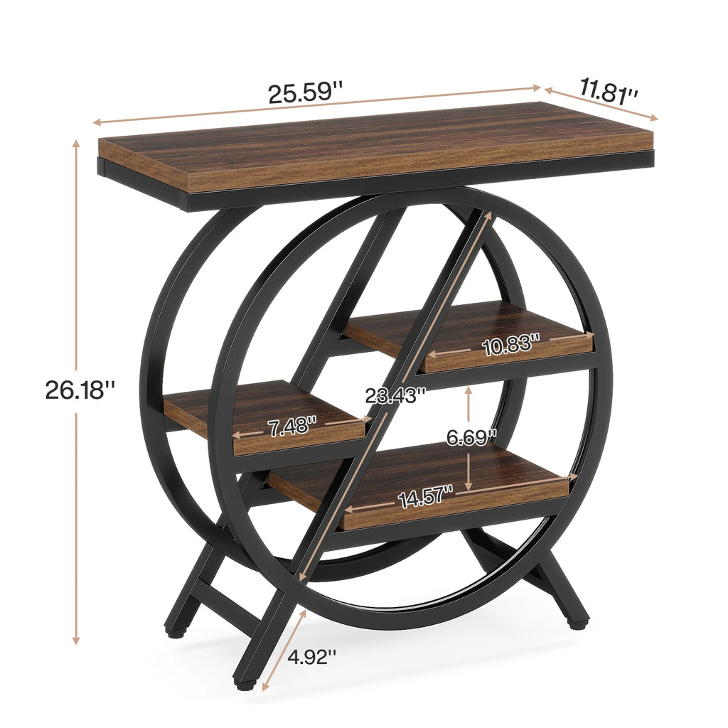 Tribesigns 3-Tier Narrow Side Table — Wood & Geometric Metal Frame