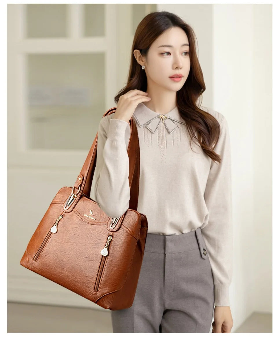 VANDERWAH Bark Pattern Microfiber Leather A4 Tote Bag – Luxury Designer Shoulder Handbag for Women