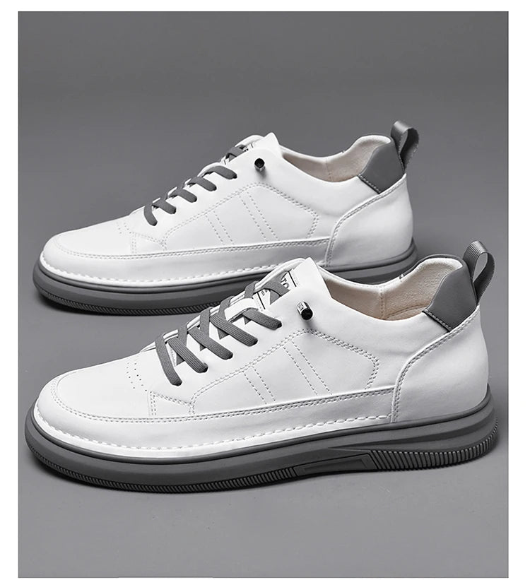 Men's Genuine Leather Height-Boosting Sneakers — +6cm