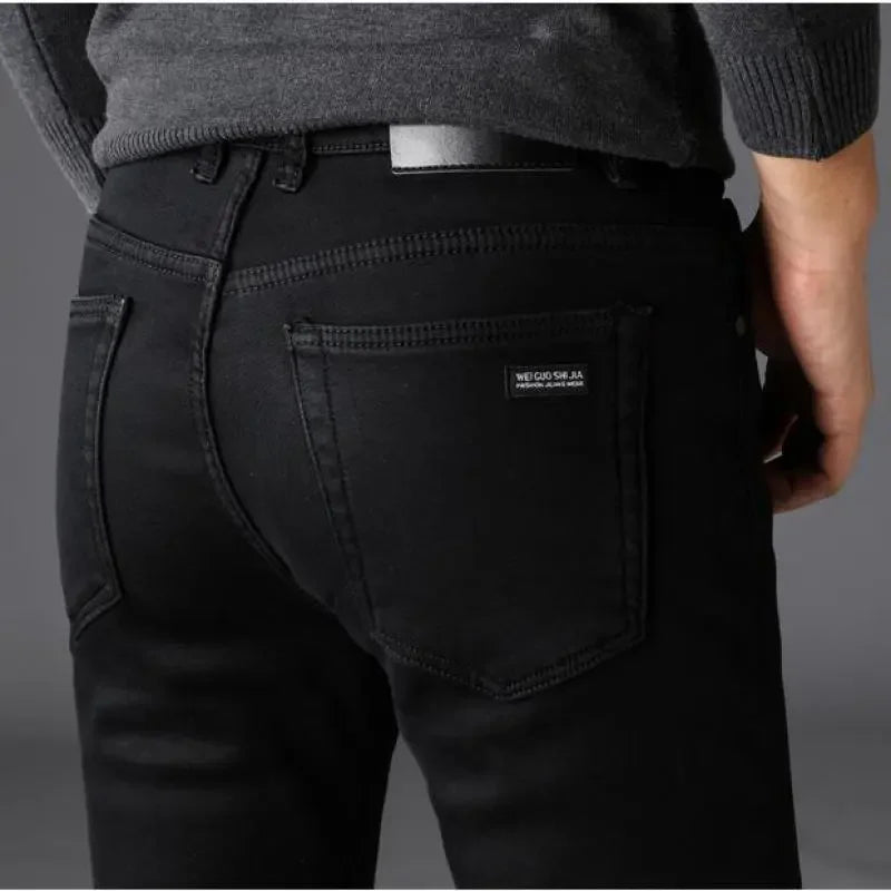 Men's Soft Stretch Black Biker Jeans — Slim Fit Moto Denim