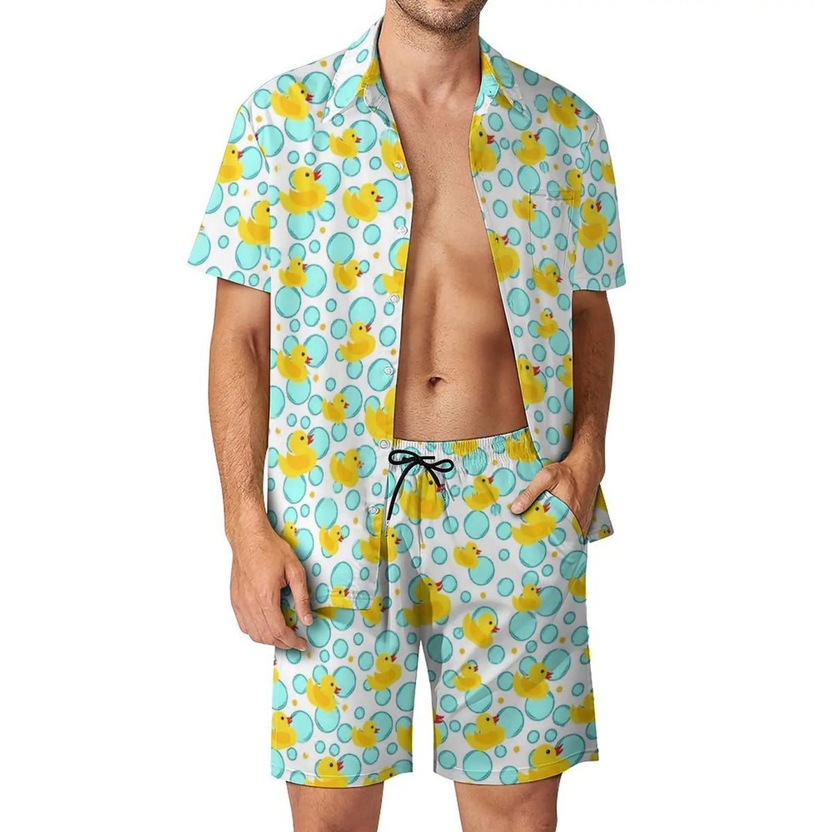 Men's Yellow Rubber Duck 3D Print Shirt & Beach Shorts – Hawaiian Streetwear Set