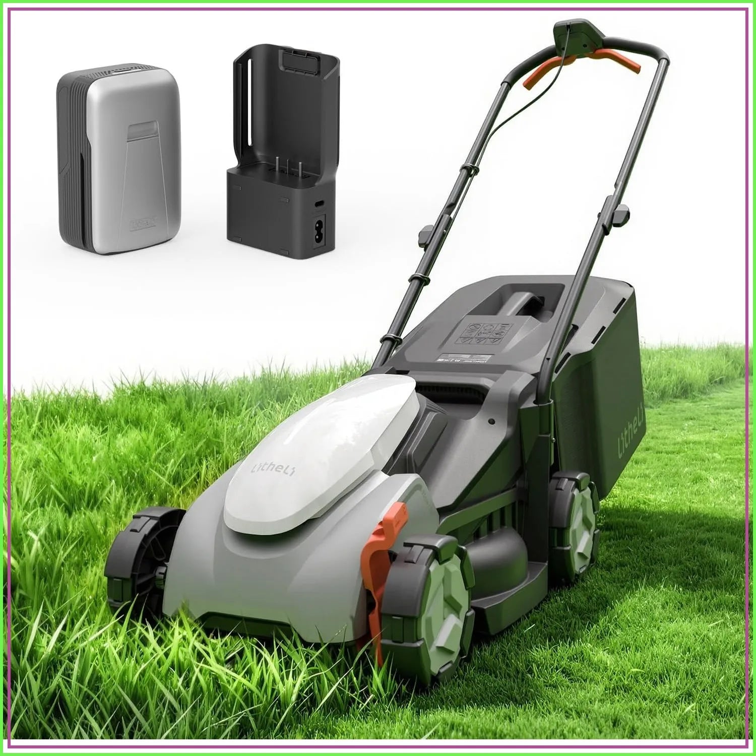 14-Inch Cordless Lawn Mower | Brushless Motor, 5.0Ah Battery & Charger, Cuts 3500 Sq. Ft, 5-Position Height Adjustment