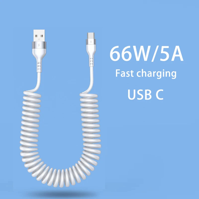 Retractable Fast Charging Spring Cable — USB-C & Lightning