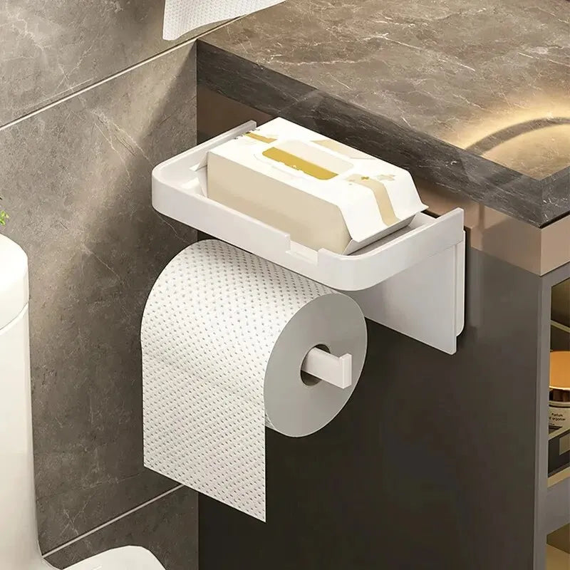 Wall-Mounted Toilet Paper & Storage Rack — Multi-Use Bathroom & Kitchen Organizer