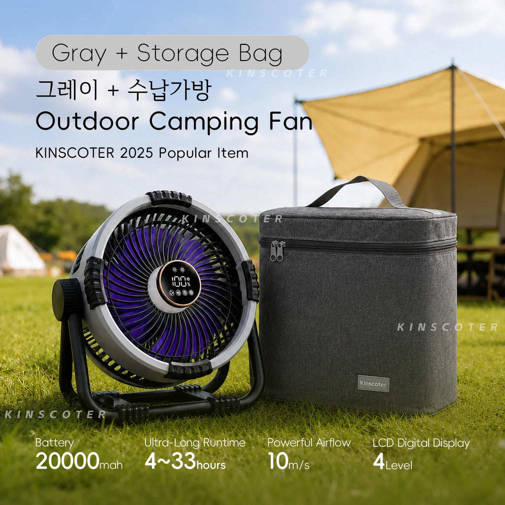 20000mAh 6-in-1 Outdoor Camping Fan – Rechargeable Wireless Tent Ceiling Fan with LED Light & Air Circulator