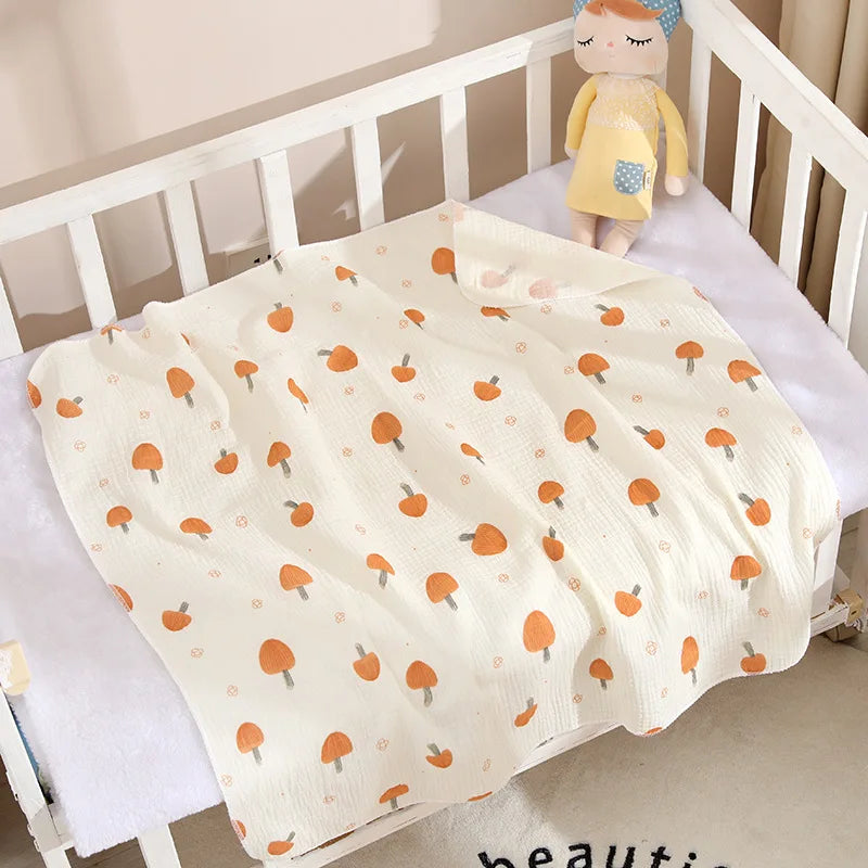 Cartoon Print Cotton Muslin Baby Swaddle Blanket – Soft Breathable Newborn Receiving Blanket