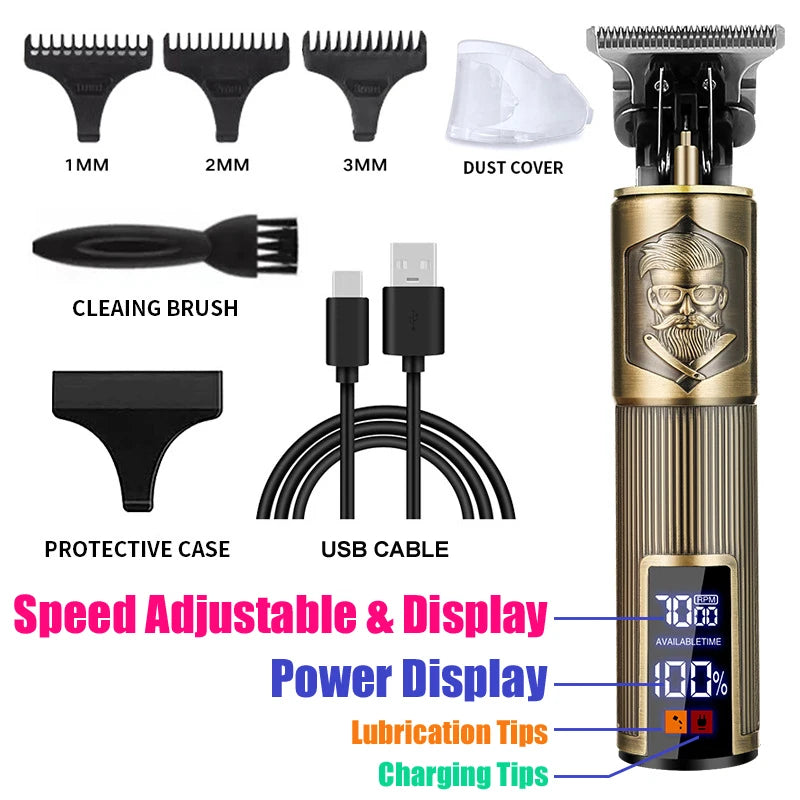 XMSJ Carving Hair Clipper – Metal Body, Engraved Design, Rechargeable Barber Trimmer