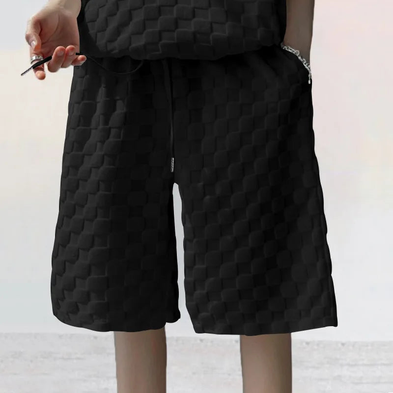 Men's Oversized Chessboard Plaid Shirt & Shorts Set – Loose Summer Leisure 2-Piece