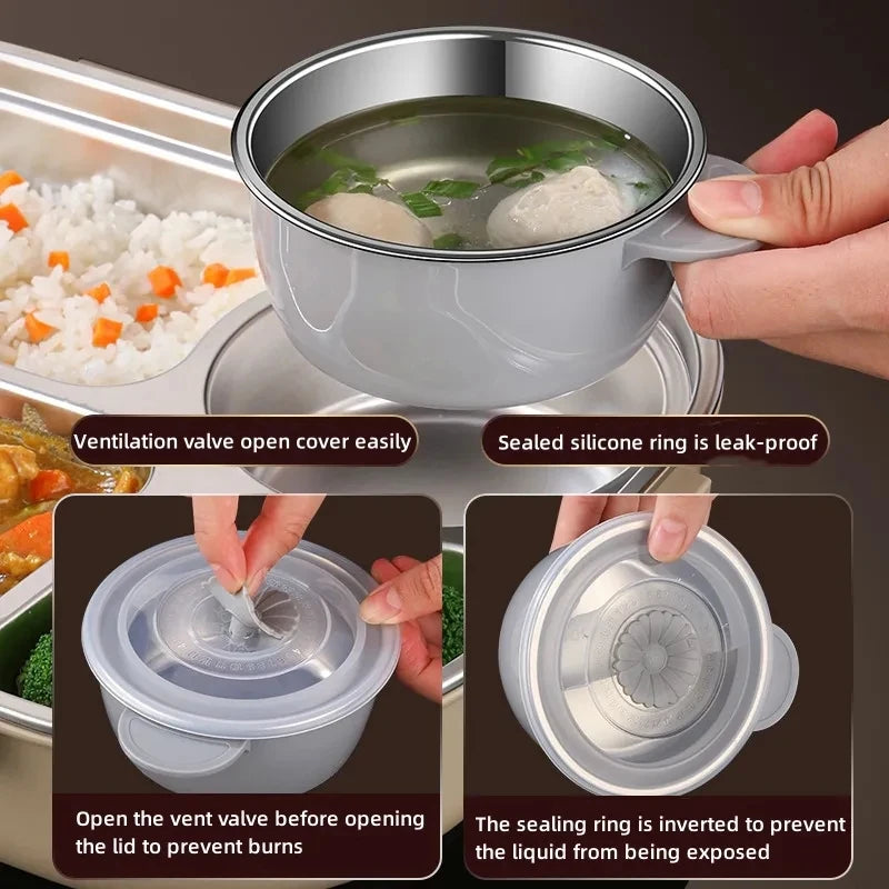 304 Stainless Steel Compartment Lunch Box – 1L to 2L