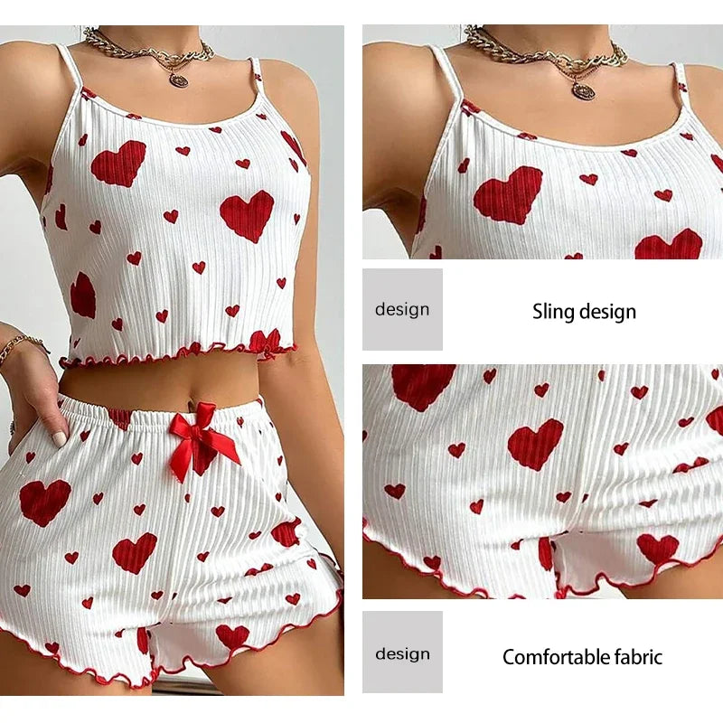 Women's 2-Piece Tank Top & Shorts Pajama Set | Soft Ventilated Love Print Sleepwear