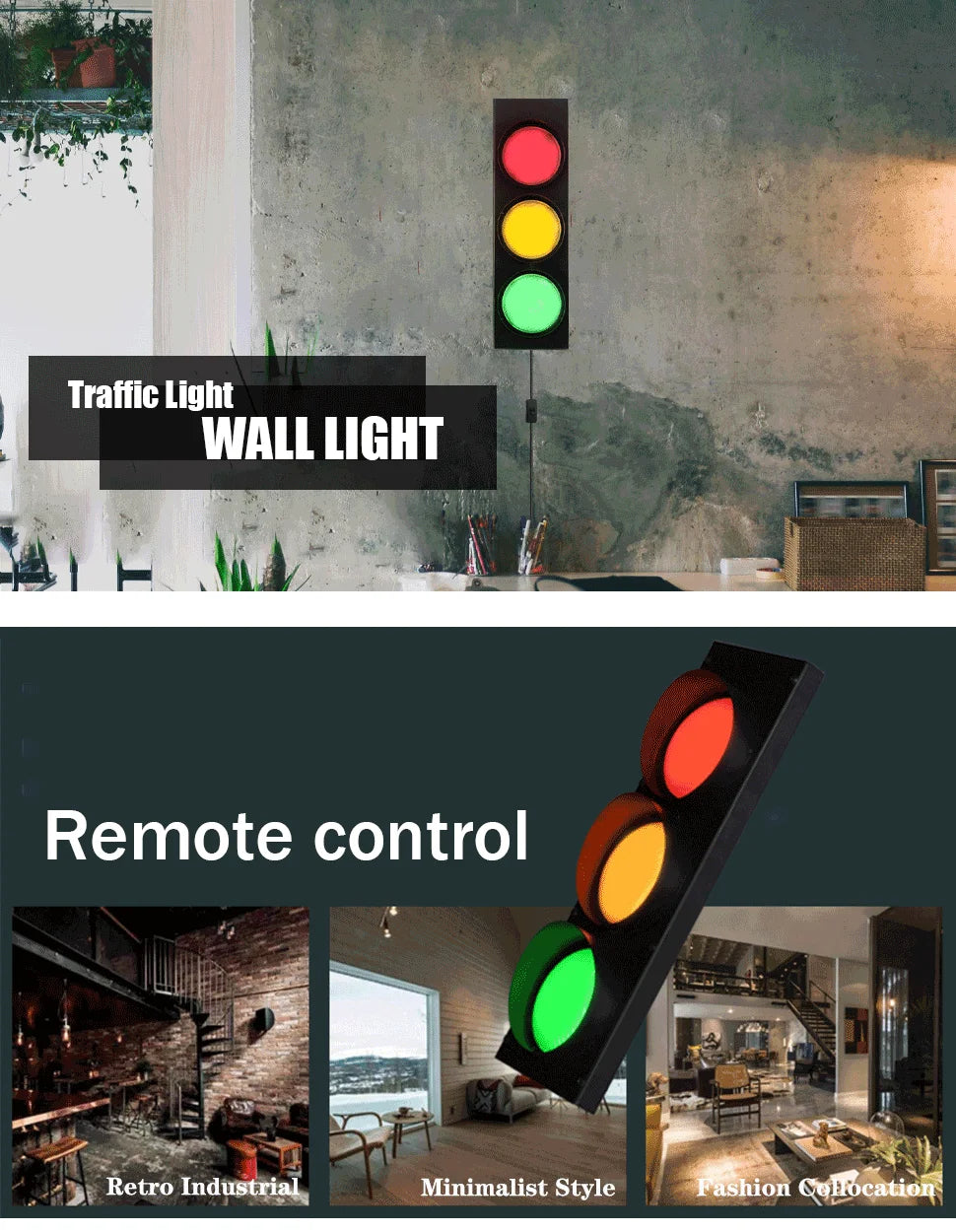 Traffic Light Wall Lamp – LED & Remote Control