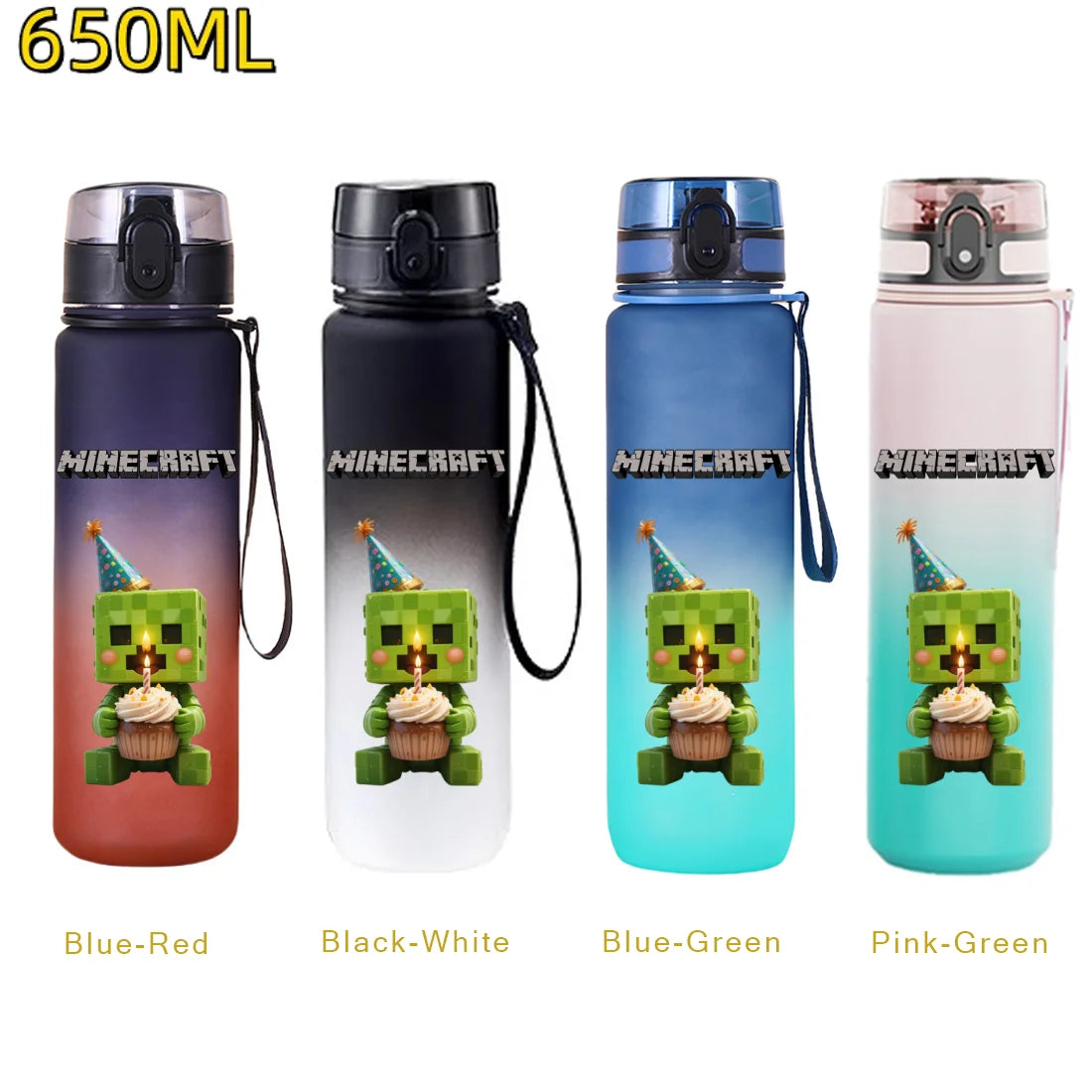 650ml Gradient Color PC Sports Water Bottle with Handle – Leakproof Shaker Bottle for Fitness, Travel & Office