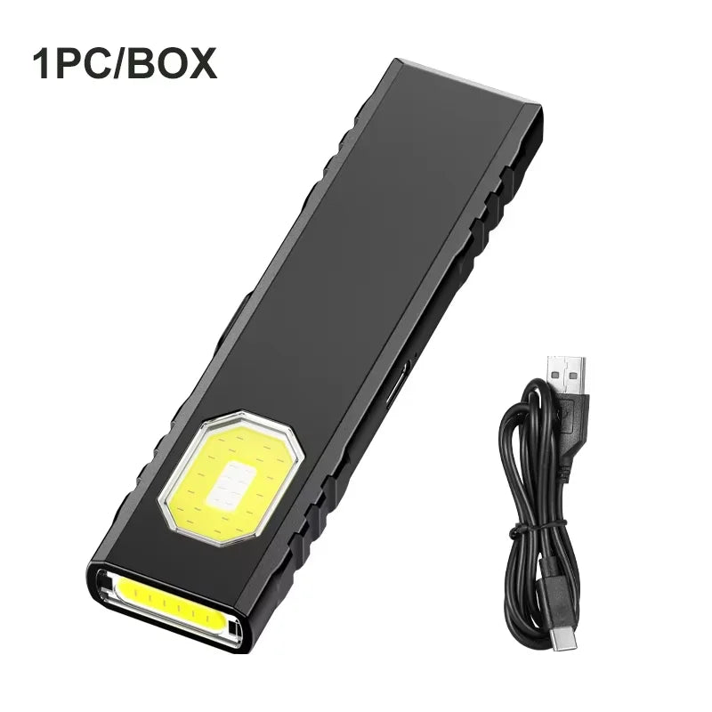 Keychain COB LED Flashlight – USB Rechargeable Mini Torch with Pen Clip & Magnetic Base