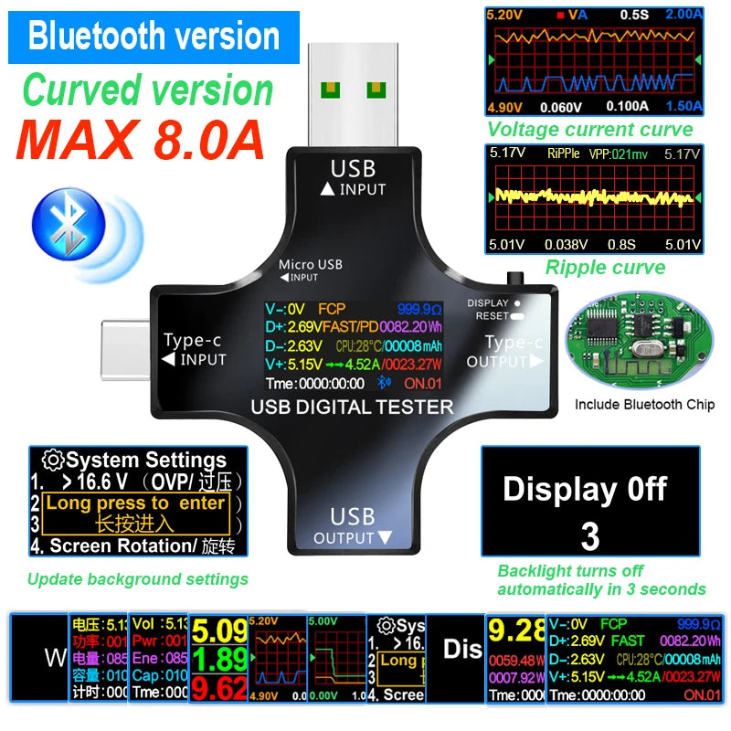 USB Tester Type-C PD Digital Capacity Meter — Voltage, Current & Power Measurement