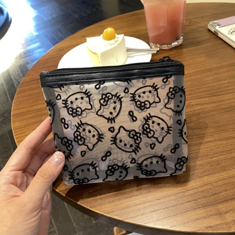 Kawaii Hello Kitty Lace Cosmetic Bag – Cute Vintage Mesh Makeup & Coin Purse Gift
