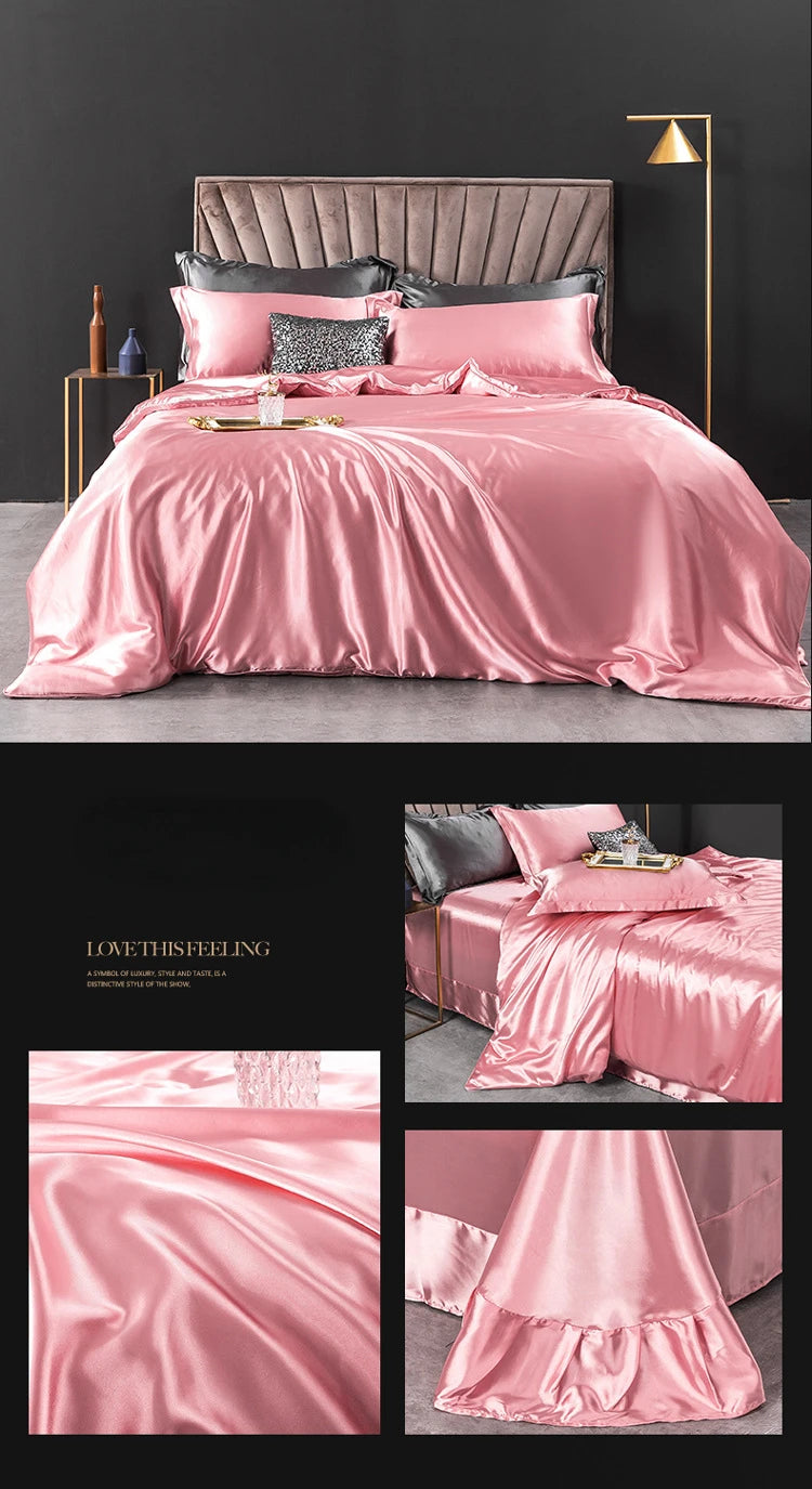 100% Pure Silk Bedding Set – 4-Piece Luxury Duvet Cover, Bedsheet & Pillowcases, Twin to King