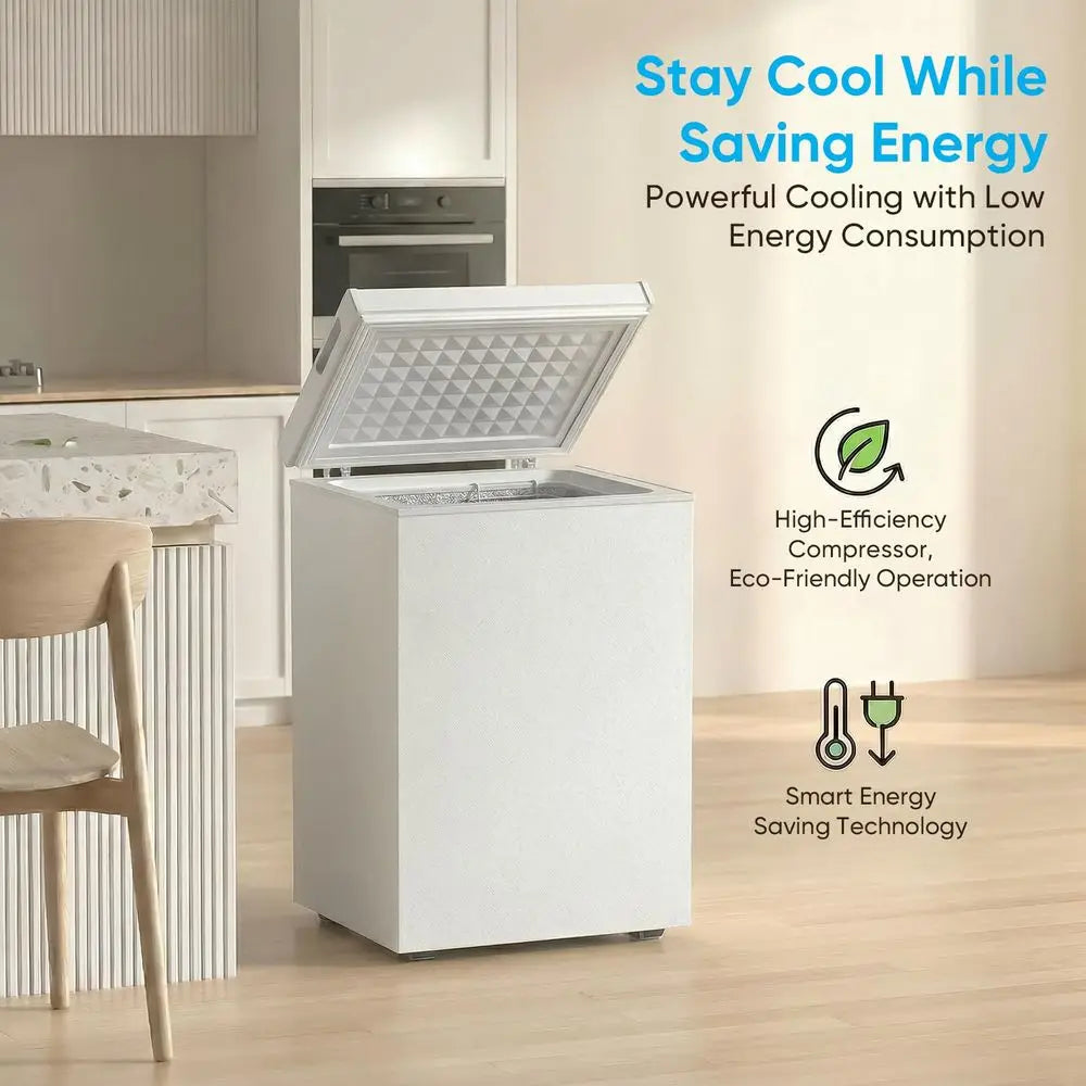 Compact Chest Freezer with Removable Basket – 7-Level Temperature, Low Noise, Top Open Door