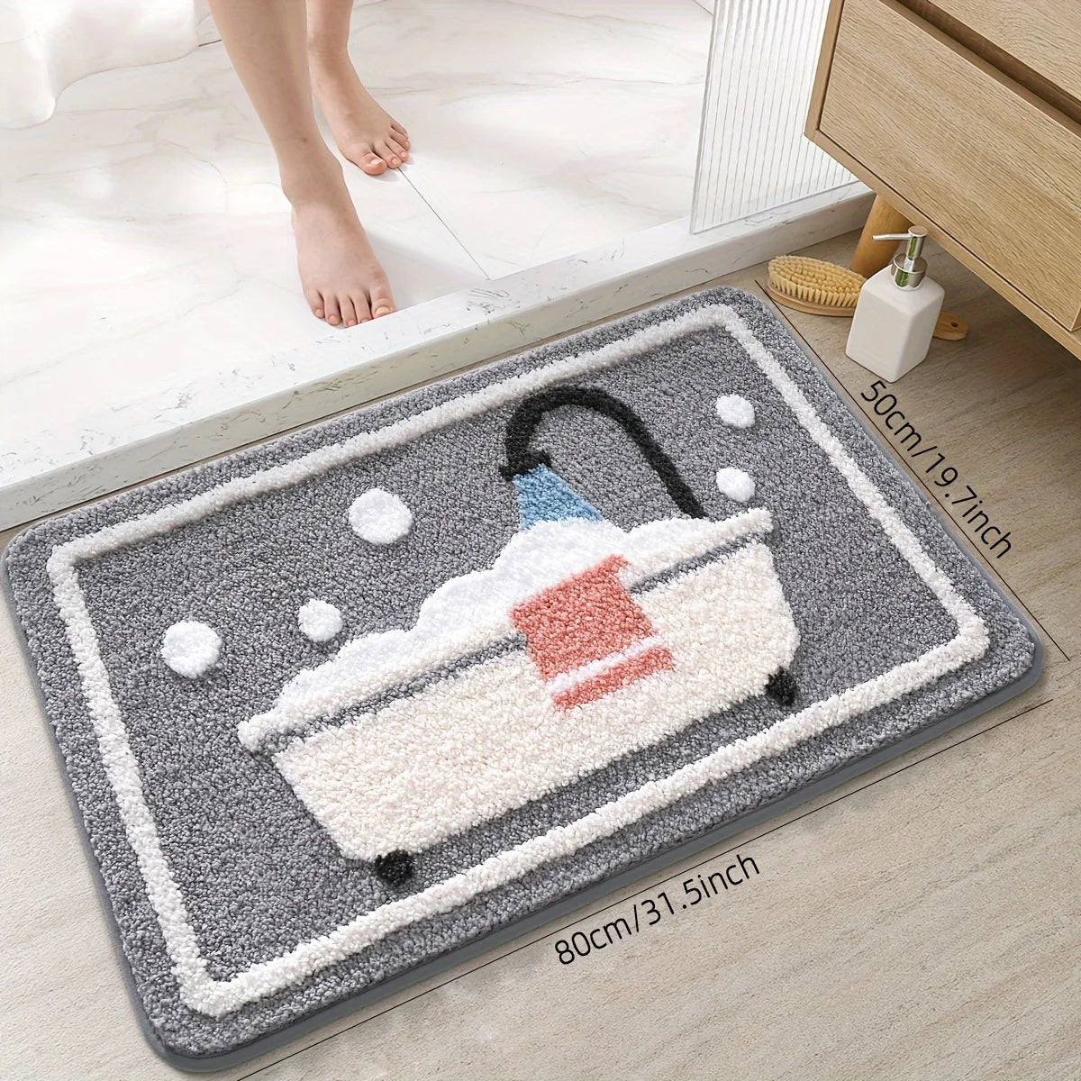 Non-Slip Knit Bath Rug – Water Absorbent Machine Washable Polyester Bath Mat