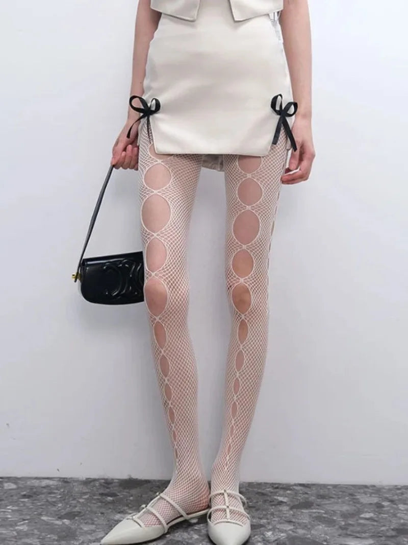 Gothic Fishnet Pantyhose – Ripped Lace Silk Stockings Y2K Punk Hollowed-Out Retro Tights