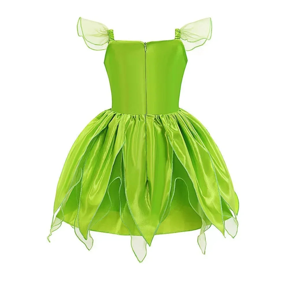 Tinkerbell Fairy Princess Dress — Green Elf Costume with Wings for Girls