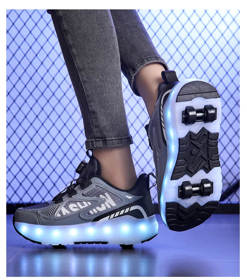 Children's 4-Wheel LED Light Roller Skate Shoes – Removable Wheeled Rolling Sneaker for Kids