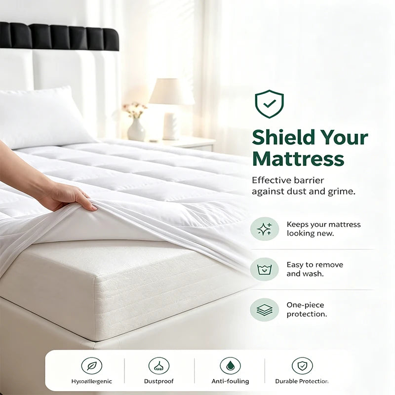 360GSM Quilted Mattress Topper & Protector Cover – Anti-Pull, 15–17" Deep Pocket, Twin to King, 2 Colors