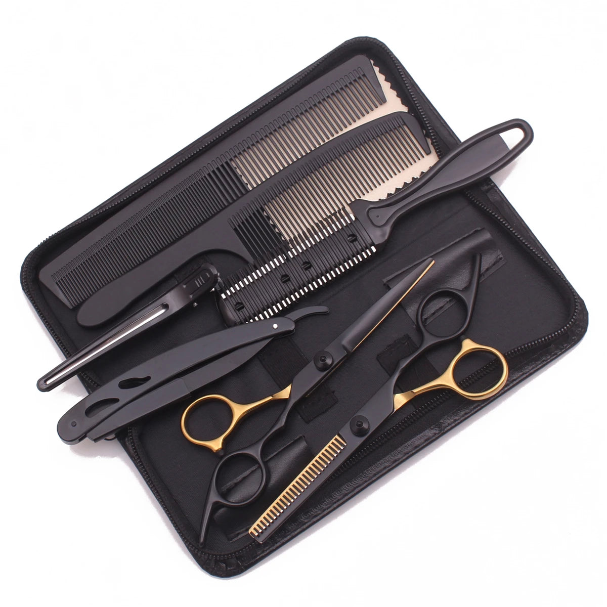 7-Piece 6" Barber Scissors Set – Stainless Steel Hair Cutting & Thinning Shears with Comb & Razor