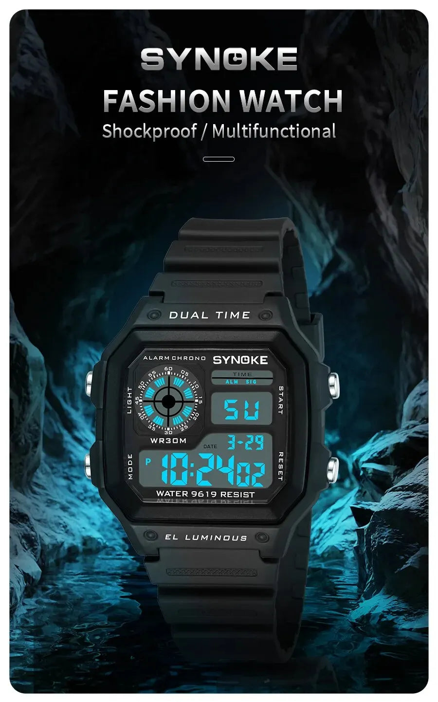 SYNOKE Digital Sport Watch | Luminous Multifunction Waterproof Seven Color LED Wristwatch