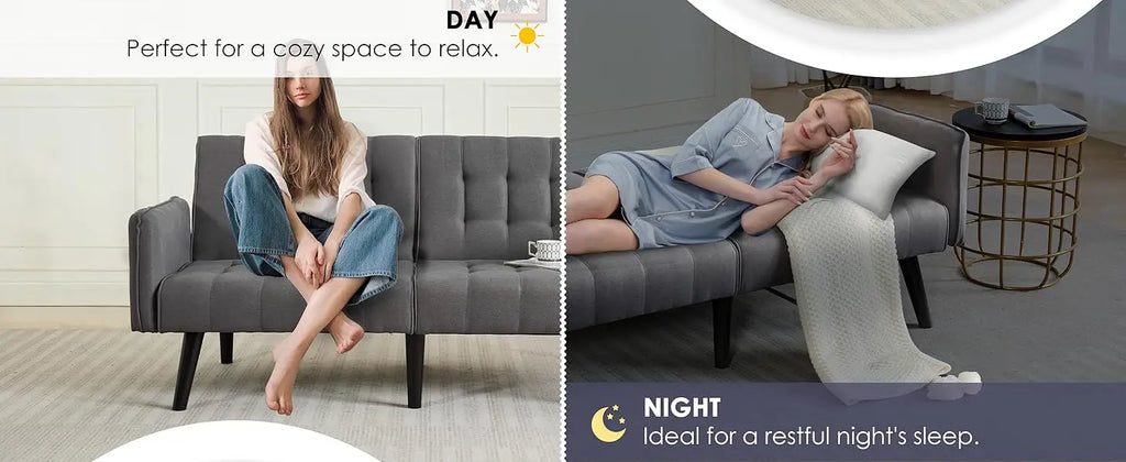 Sofa, Bed & Charging Station in One — TYBOATLE 65" Futon Sofa Bed | 2 USB Ports, Tufted Linen, Adjustable Loveseat for Small Spaces