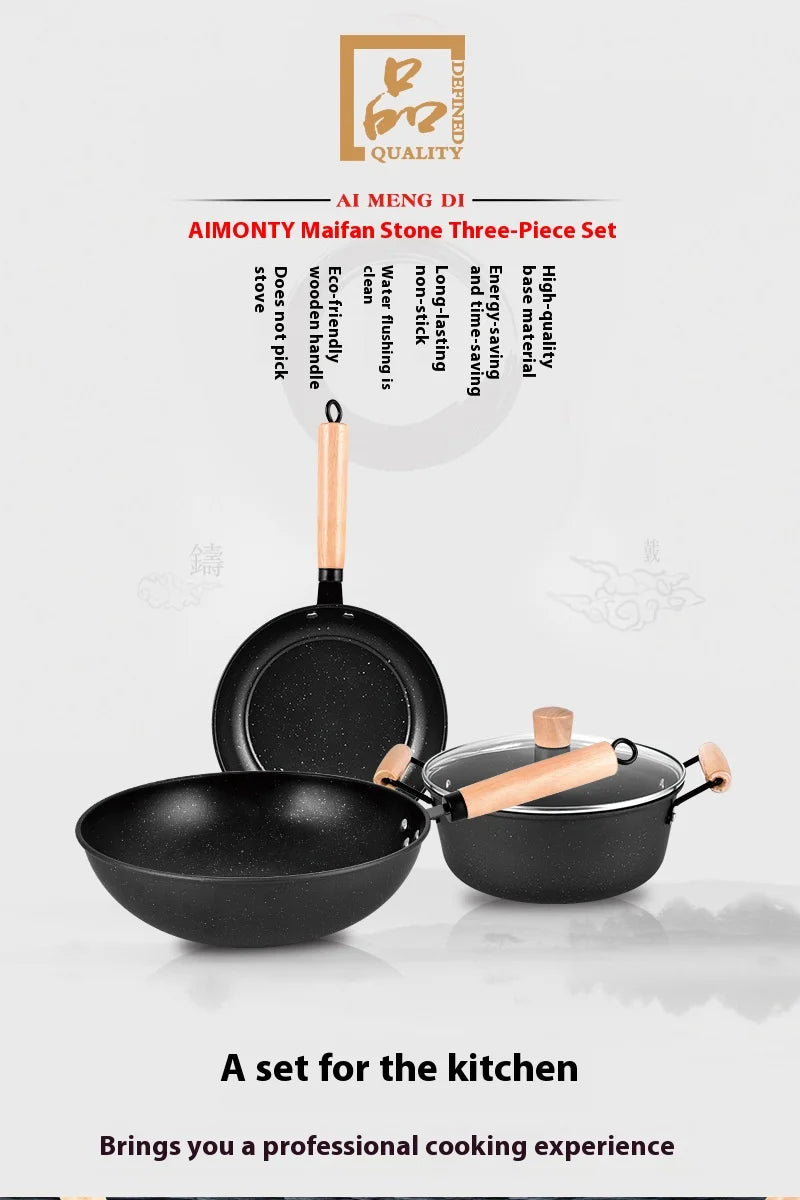 3-Piece Nonstick Cookware Set – Wok, Soup Pot & Frying Pan