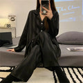 Women's Summer Striped Satin Pajama Set | Long Sleeve Top & Trousers Silk Homewear