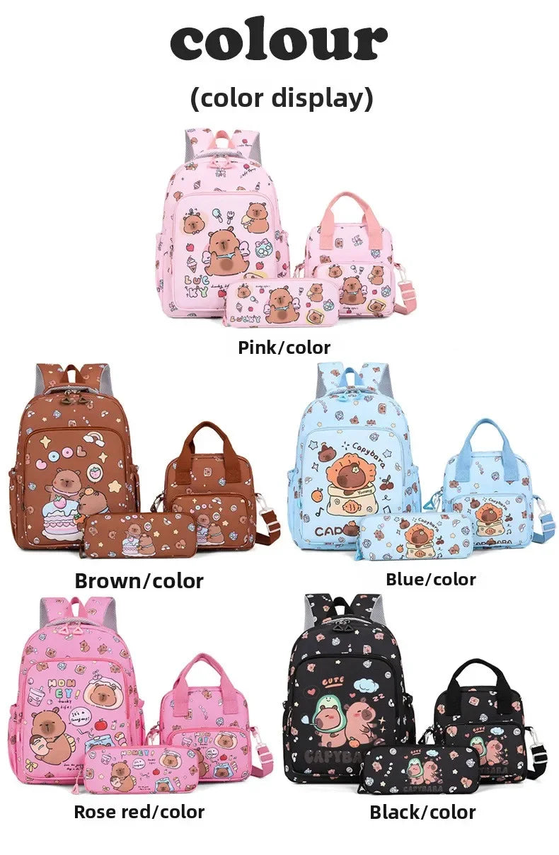 Capybara Backpack Set – Three-Piece Nylon School Set