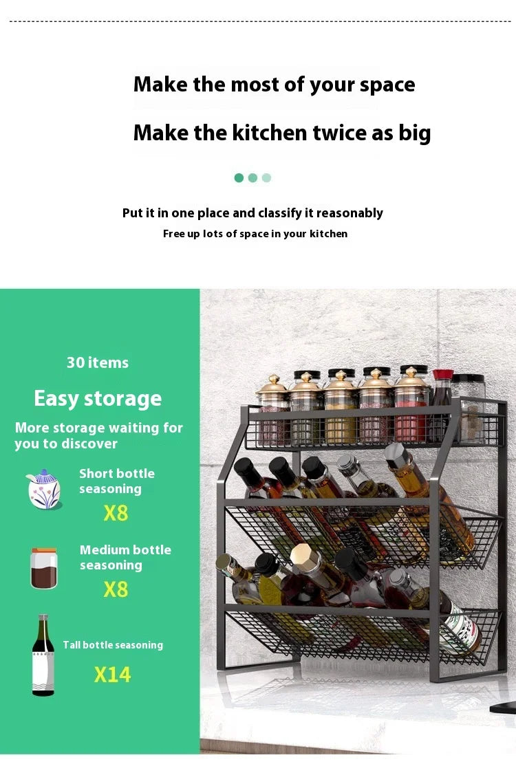 Multi-Tier Metal Spice Rack & Kitchen Drawer Cabinet Organizer – Countertop, Pantry & Under-Sink Storage
