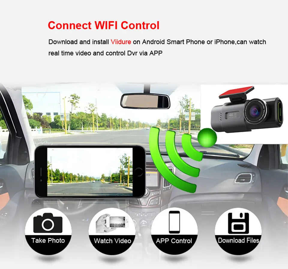 Dash Cam 4K UHD — Night Vision, Wi-Fi, GPS, 24H Parking Monitor, Front & Rear