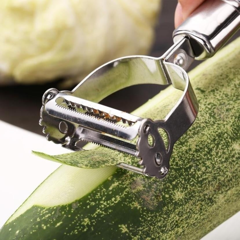 Peel & Grate in One Tool — Stainless Steel 2-in-1 Julienne Peeler & Grater | Potato, Cucumber, Carrot, Dishwasher Safe, 18cm