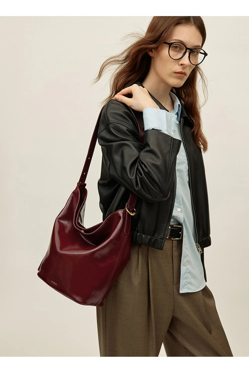 LA FESTIN Genuine Leather Bucket Bag – Designer Crossbody Shoulder Handbag for Women