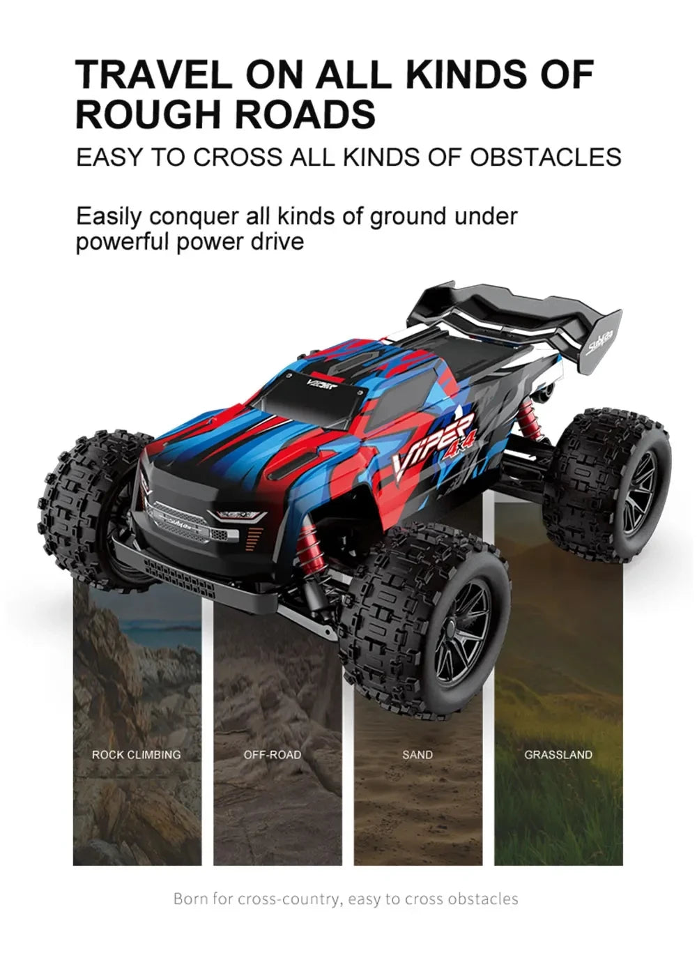 50KM/H 1:16 Scale 4WD RC Car with LED Lights – High Speed Off-Road Buggy Truck