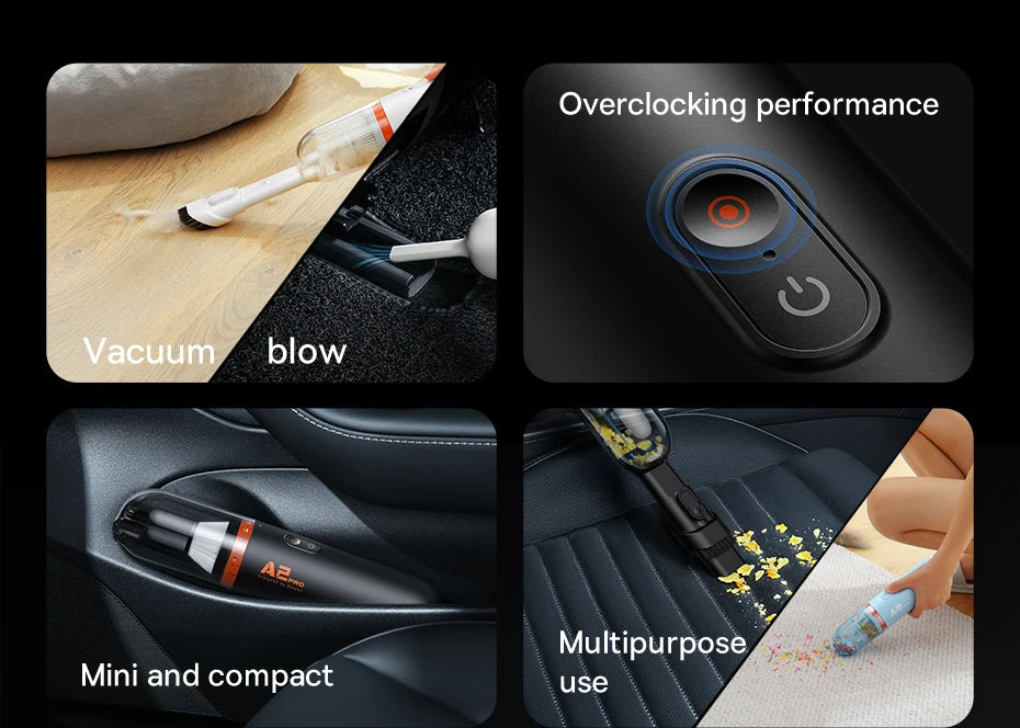 Baseus Mini Handheld Car Vacuum – 6000Pa Powerful Suction, Blow & Vacuum 2-in-1 for Car, Home & Office