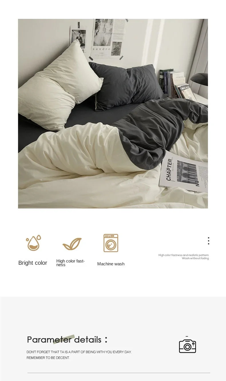 Solid Color Washed Cotton Bedding Set – 4-Piece Duvet Cover, Bed Sheet & Pillowcases, Twin to King