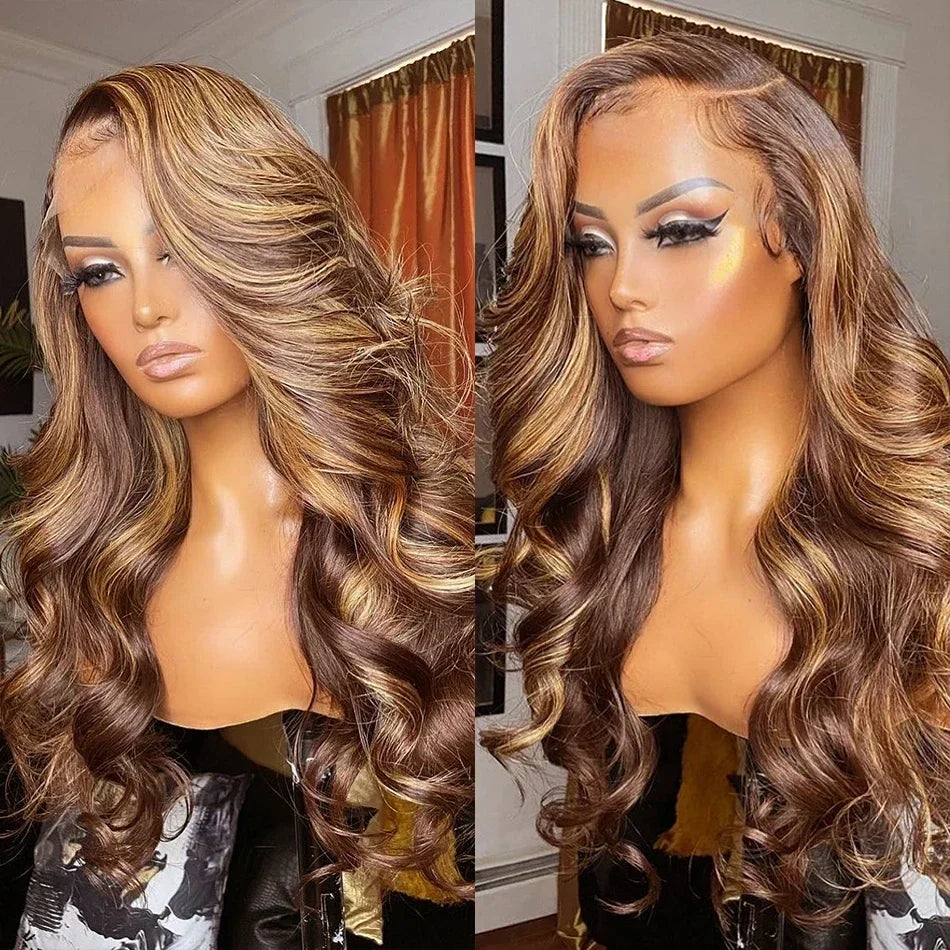 Highlight Body Wave Lace Front Wig — Brazilian Remy Human Hair, Honey Blonde HD Lace, 13x4