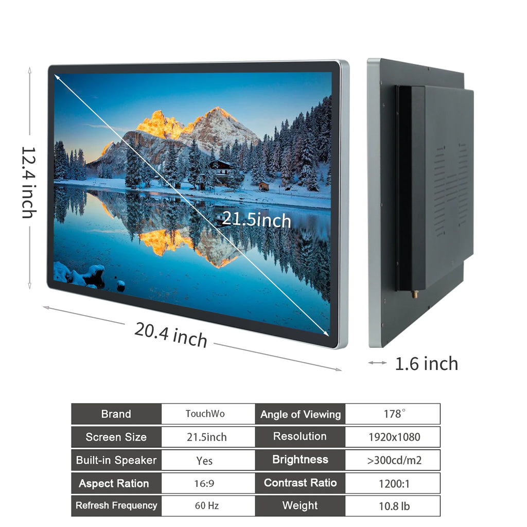 TouchWo Commercial All-in-One PC – 21.5"/23.8"/27" PCAP Touch, Intel UHD, Win10/Android
