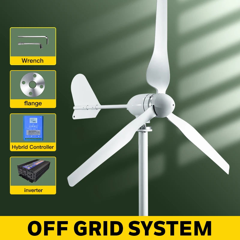 Horizontal Axis Wind Turbine Generator — 2KW / 5KW, 12V-96V, CE Certified Off-Grid for Home Use