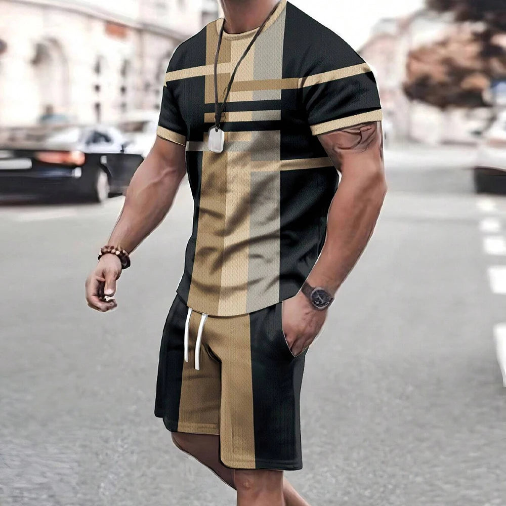 Men's Retro Short Sleeve T-Shirt & Shorts Set – Cool Breathable Casual Summer 2-Piece