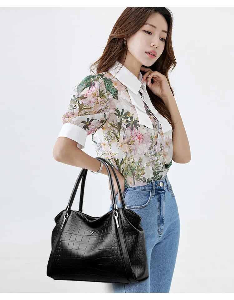 Luxury PU Casual Tote Shoulder Bag – Rivet & Sequin Designer Crossbody Handbag for Women