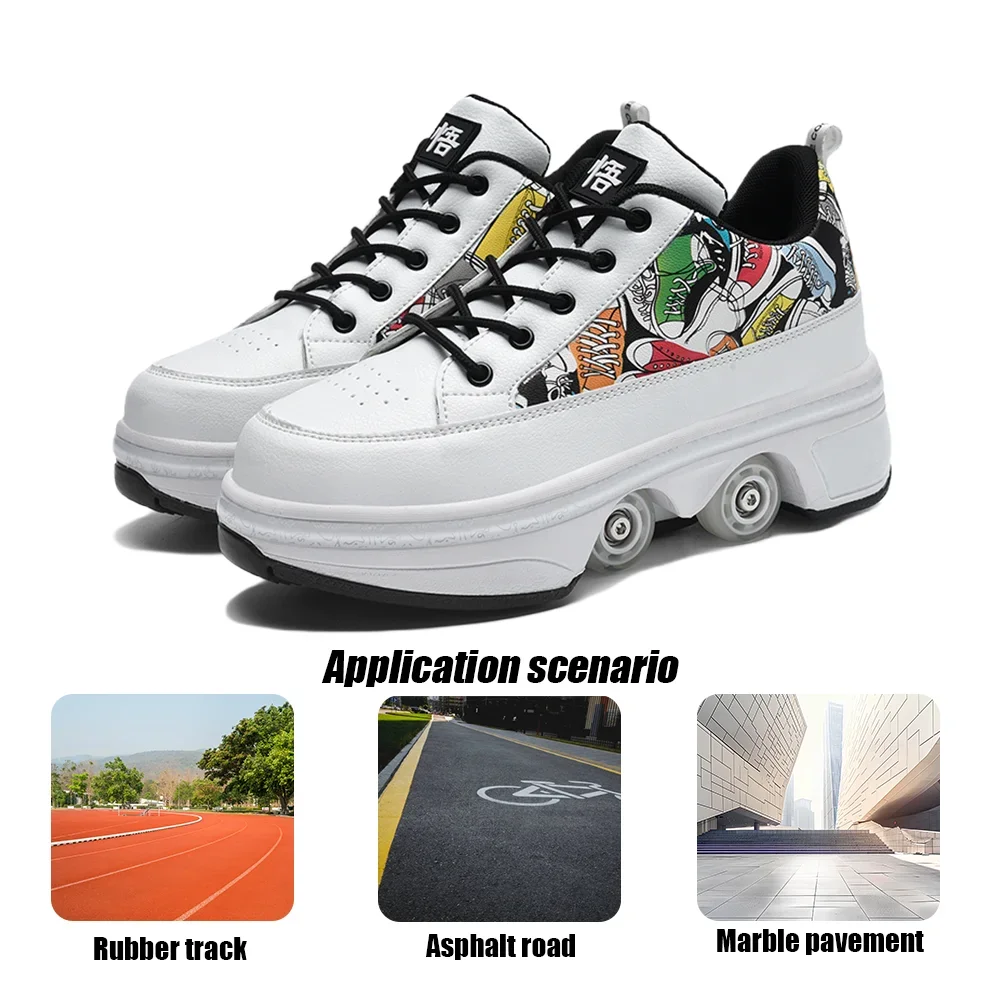 Fashionable 4-Wheel Roller Skate Shoes – Unisex Kids & Adult Outdoor Casual Wheeled Sneakers