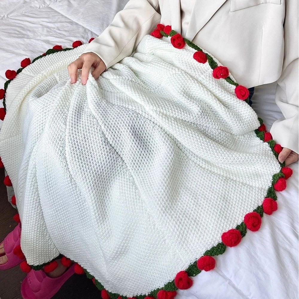 Rose Blanket Bouquet – Handmade Crochet Roses with Gift Bag, Valentine's Day & Birthday Gift for Girlfriend