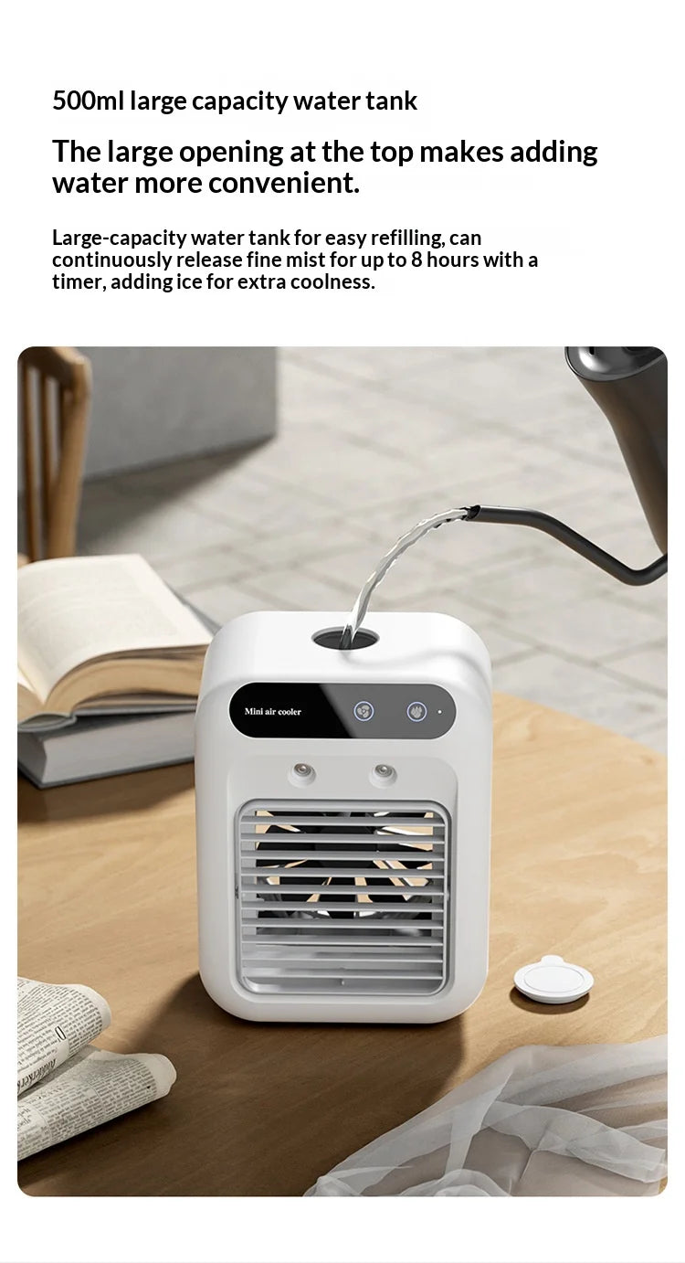 Portable Spray Air Cooler — Desktop Evaporative Humidifier Fan & Mobile Air Conditioner for Home & Dorm