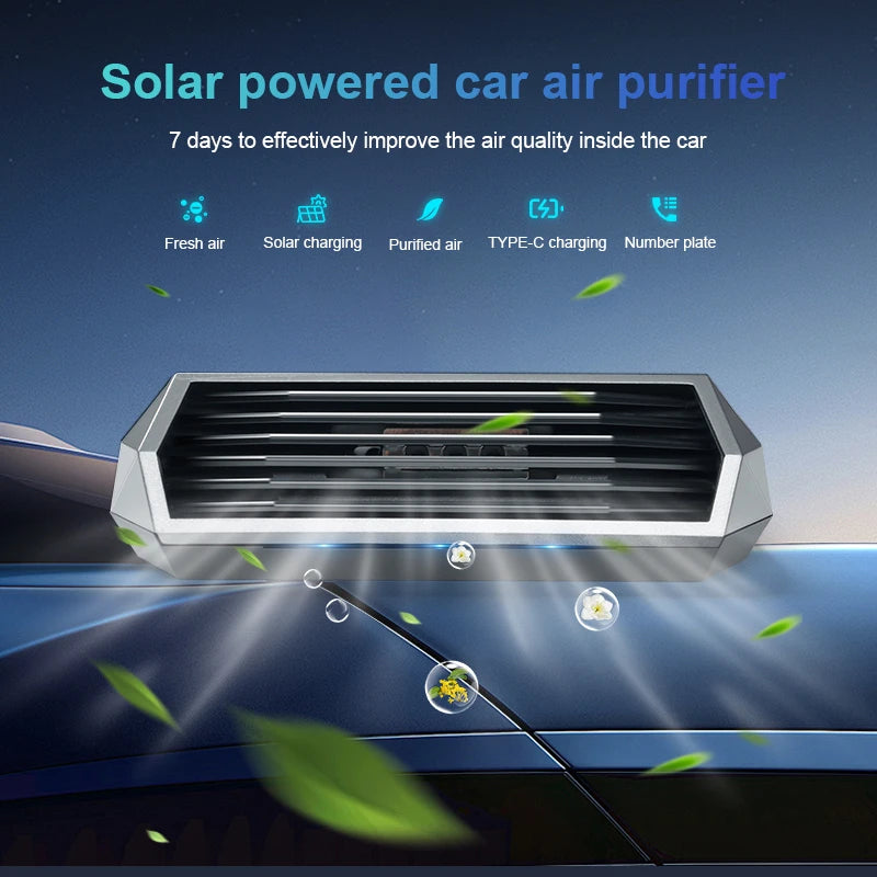 Solar and USB Car Ozone Generator, Dark Grey