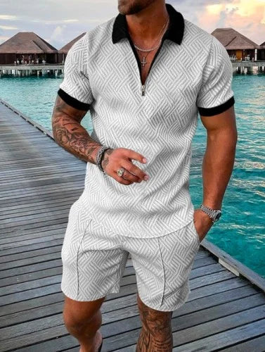 Men's 3D Printed Summer Tracksuit Set – Short Sleeve Polo Shirt & Shorts